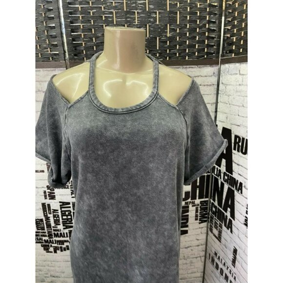 Torrid 0 Gray Mineral Wash Fleece Crew Neck Cold Shoulder Lounge Dress - Picture 2 of 6
